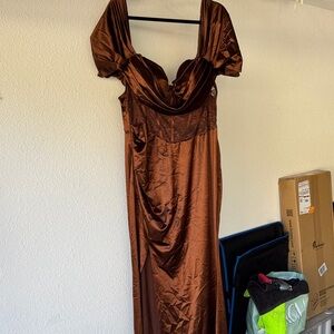 Elegant Brown Satin Gown